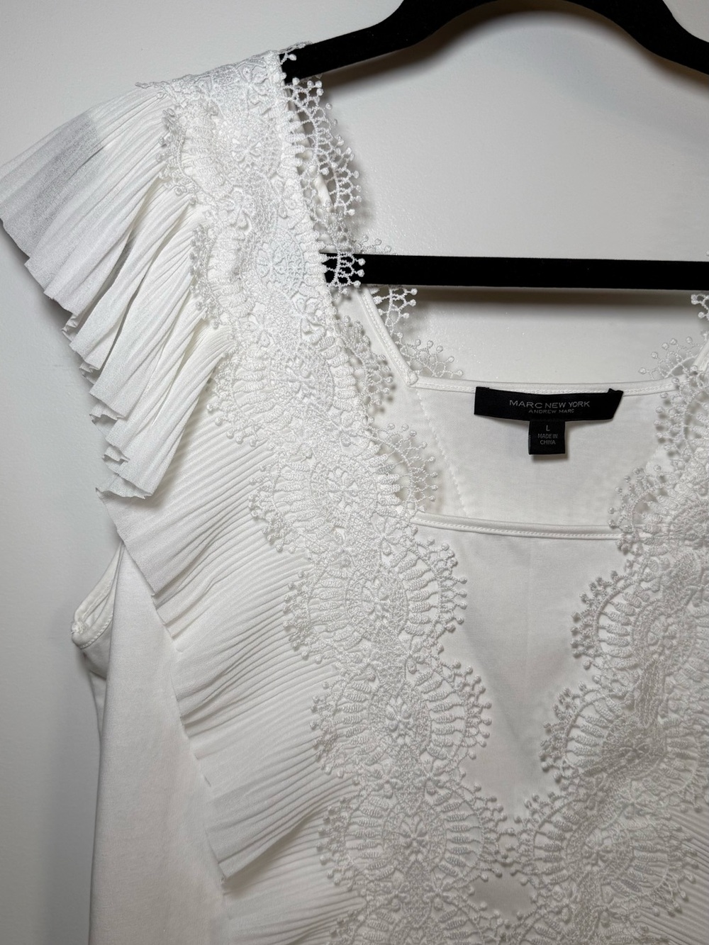 Marc New York White Lace-Trim Pleated V-Neck Camisole - Picture 3 of 6